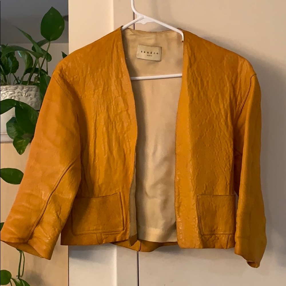 Sandro Paris Mustard Yellow Leather Jacket Gem